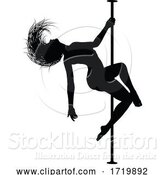 Vector Illustration of Cartoon Pole Dancing Lady Silhouette by AtStockIllustration