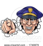 Vector Illustration of Cartoon Policeman Mean Police Officer Ponting Cartoon by AtStockIllustration