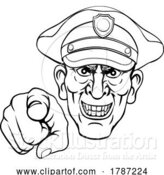 Vector Illustration of Cartoon Policeman Mean Police Officer Ponting Cartoon by AtStockIllustration