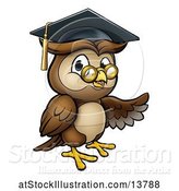 Vector Illustration of Cartoon Presenting Wise Professor Owl with Glasses and Graduation Cap by AtStockIllustration