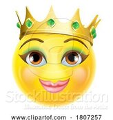 Vector Illustration of Cartoon Queen Princess Emoticon Gold Crown Face by AtStockIllustration