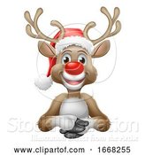 Vector Illustration of Cartoon Reindeer in Christmas Santa Hat Cartoon by AtStockIllustration