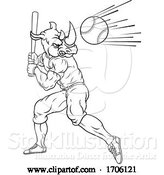 Vector Illustration of Cartoon Rhino Baseball Player Mascot Swinging Bat at Ball by AtStockIllustration