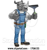 Vector Illustration of Cartoon Rhino Car or Window Cleaner Holding Squeegee by AtStockIllustration