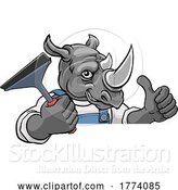 Vector Illustration of Cartoon Rhino Car or Window Cleaner Holding Squeegee by AtStockIllustration