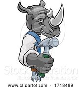 Vector Illustration of Cartoon Rhino Carpenter Handyman Builder Holding Hammer by AtStockIllustration