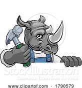Vector Illustration of Cartoon Rhino Carpenter Handyman Builder Holding Hammer by AtStockIllustration