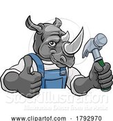 Vector Illustration of Cartoon Rhino Carpenter Handyman Builder Holding Hammer by AtStockIllustration