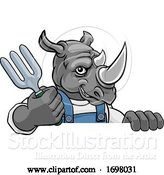 Vector Illustration of Cartoon Rhino Gardener Gardening Animal Mascot by AtStockIllustration