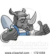 Vector Illustration of Cartoon Rhino Gardener Gardening Animal Mascot by AtStockIllustration