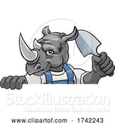 Vector Illustration of Cartoon Rhino Gardener Gardening Animal Mascot by AtStockIllustration