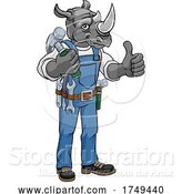 Vector Illustration of Cartoon Rhino Mascot Carpenter Handyman Holding Hammer by AtStockIllustration