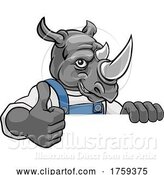 Vector Illustration of Cartoon Rhino Mascot Decorator Gardener Handyman Worker by AtStockIllustration