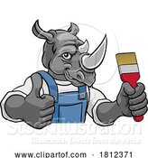 Vector Illustration of Cartoon Rhino Painter Decorator Holding Paintbrush by AtStockIllustration