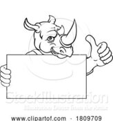 Vector Illustration of Cartoon Rhino Painter Handyman Mechanic Plumber Cartoon by AtStockIllustration