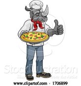 Vector Illustration of Cartoon Rhino Pizza Chef Restaurant Mascot by AtStockIllustration