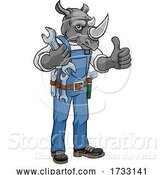 Vector Illustration of Cartoon Rhino Plumber or Mechanic Holding Spanner by AtStockIllustration