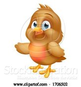 Vector Illustration of Cartoon Robin Christmas Baby Bird Pointing by AtStockIllustration