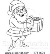 Vector Illustration of Cartoon Santa Claus Holding Gift Present Christmas Cartoon by AtStockIllustration