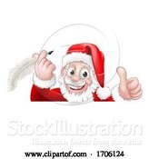 Vector Illustration of Cartoon Santa Claus Peeking Quill Pen Scroll Cartoon by AtStockIllustration