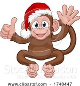 Vector Illustration of Cartoon Santa Hat Christmas Monkey Character by AtStockIllustration
