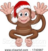 Vector Illustration of Cartoon Santa Hat Christmas Monkey Character by AtStockIllustration