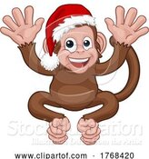 Vector Illustration of Cartoon Santa Hat Christmas Monkey Character by AtStockIllustration