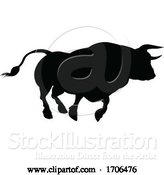 Vector Illustration of Cartoon Silhouette Bull by AtStockIllustration
