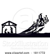 Vector Illustration of Cartoon Silhouetted Nativity Scene by AtStockIllustration