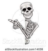 Vector Illustration of Cartoon Skeleton Pointing Around a Sign by AtStockIllustration