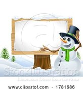 Vector Illustration of Cartoon Snowman Christmas Snow Sign Landscape Scene by AtStockIllustration