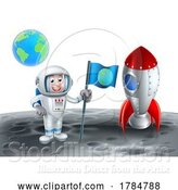 Vector Illustration of Cartoon Space Rocket Spaceship Moon and Astronaut by AtStockIllustration