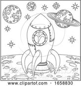 Vector Illustration of Cartoon Space Scene Rocket Ship on Moon by AtStockIllustration