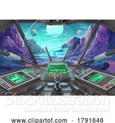 Vector Illustration of Cartoon Spaceship Cockpit Alien Planet Scene Background by AtStockIllustration