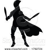 Vector Illustration of Cartoon Spartan Silhouette Gladiator Trojan Greek Warrior by AtStockIllustration