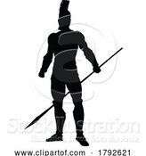 Vector Illustration of Cartoon Spartan Silhouette Gladiator Trojan Greek Warrior by AtStockIllustration