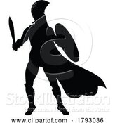 Vector Illustration of Cartoon Spartan Silhouette Gladiator Trojan Greek Warrior by AtStockIllustration