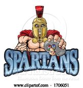 Vector Illustration of Cartoon Spartan Trojan Gamer Warrior Controller Mascot by AtStockIllustration