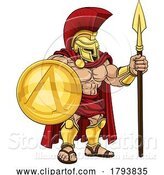 Vector Illustration of Cartoon Spartan Warrior Roman Gladiator or Trojan Cartoon by AtStockIllustration