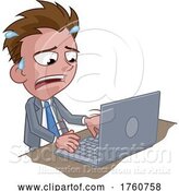 Vector Illustration of Cartoon Stressed Anxious Businessman Using Laptop Cartoon by AtStockIllustration