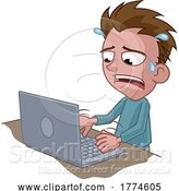 Vector Illustration of Cartoon Stressed Anxious Guy Using Laptop Cartoon by AtStockIllustration