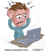 Vector Illustration of Cartoon Stressed or Headache Guy with Laptop Cartoon by AtStockIllustration