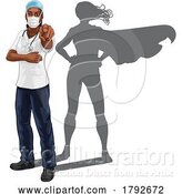 Vector Illustration of Cartoon Super Hero Black Lady Doctor or Nurse Pointing by AtStockIllustration