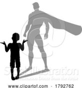 Vector Illustration of Cartoon Superhero Child Kid with Super Hero Shadow by AtStockIllustration