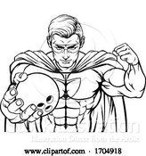 Vector Illustration of Cartoon Superhero Holding Bowling Ball Sports Mascot by AtStockIllustration