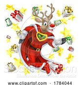 Vector Illustration of Cartoon Superhero Santa Reindeer Christmas Super Hero by AtStockIllustration