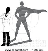 Vector Illustration of Cartoon Superhero Scientist Super Hero Shadow Silhouette by AtStockIllustration