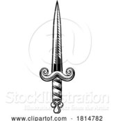 Vector Illustration of Cartoon Sword Medieval Weapon Vintage Woodcut Tattoo Style by AtStockIllustration