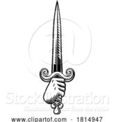 Vector Illustration of Cartoon Sword Medieval Weapon Vintage Woodcut Tattoo Style by AtStockIllustration