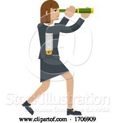 Vector Illustration of Cartoon Telescope Spyglass Lady Business Concept by AtStockIllustration